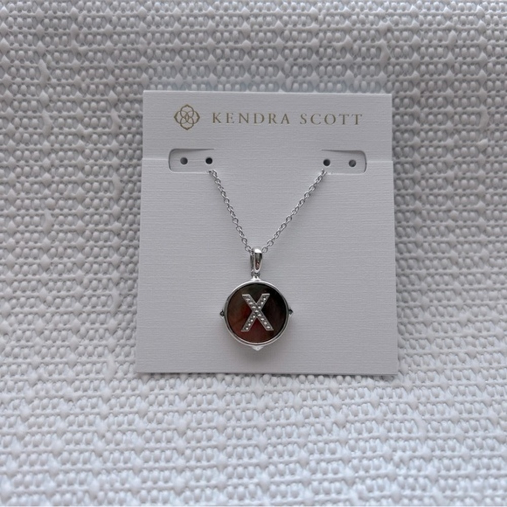 Kendra Scott Letter “X” Silver Iridescent Disc Reversible Pendant Necklace